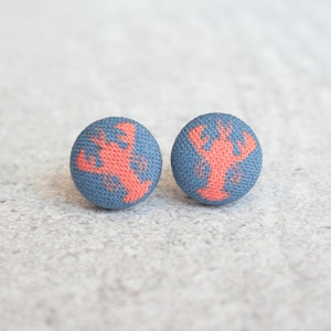 Lobster Fabric Button Earrings