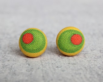 Olives Fabric Button Earrings