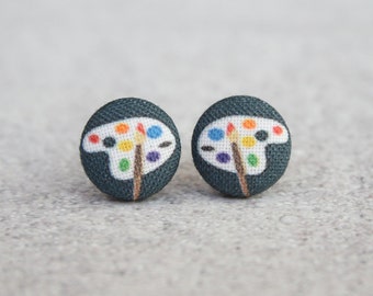 Artist Paint Palette Fabric Button Earrings