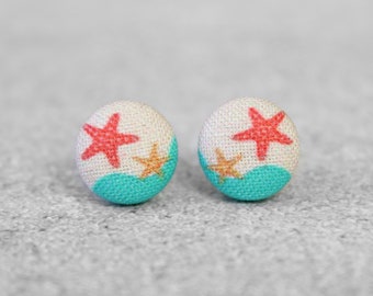 Beach Fabric Button Earrings