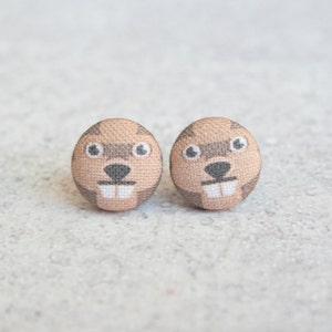 Beaver Fabric Button Earrings