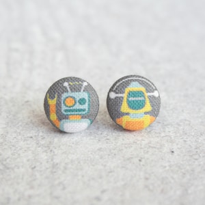 Robot Fabric Button Earrings