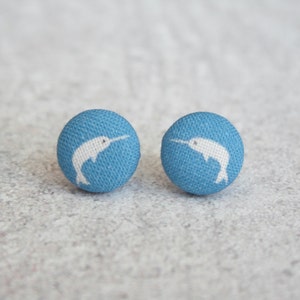 Narwhal Fabric Button Earrings image 1