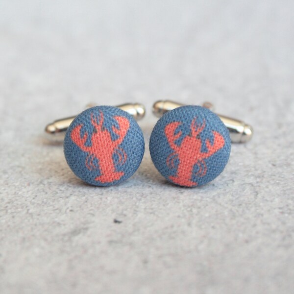 Lobster, Fabric Covered Button Cufflinks