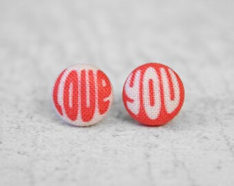 LOVE YOU Fabric Button Earrings