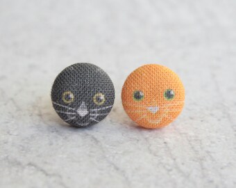 Halloween Kitties Fabric Button Earrings