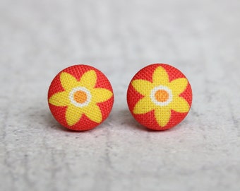 Daffodil Fabric Button Earrings