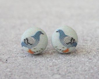 Pigeon Fabric Button Earrings