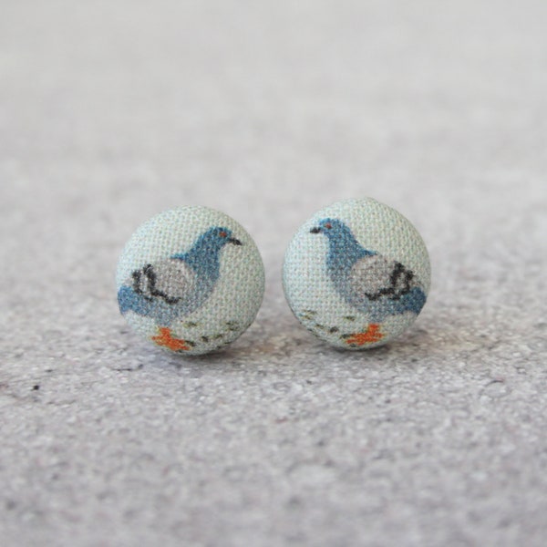 Pigeon Fabric Button Earrings