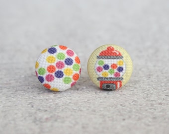 Bubble Gum Fabric Button Earrings