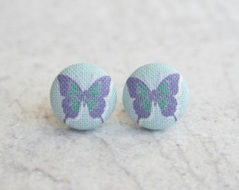 Watercolor Butterfly Fabric Button Earrings