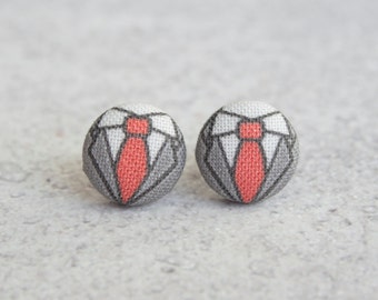 Business Professional Fabric Button Earrings