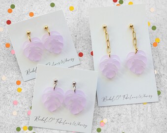 Frosted Lilac Monstera Acrylic Charm Earrings, Choose Your Style