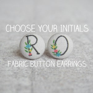 Choose Your Initials Fabric Covered Button Earrings