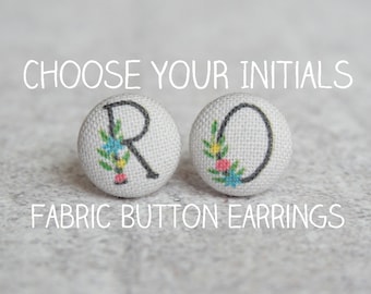 Choose Your Initials Fabric Covered Button Earrings