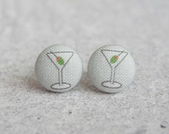 Martini Fabric Button Earrings