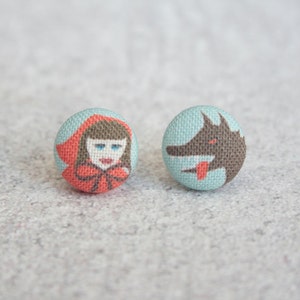 Little Red Riding Hood Fabric Button Earrings