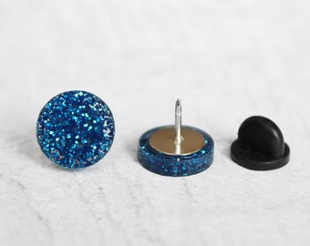 Blue Dot Glitter Acrylic Tie Tack Pin Rubber Back ONE PIN Omaha