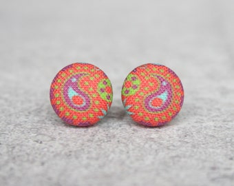 Paisley Fabric Button Earrings
