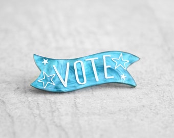 Vote Pin Blue Swirl Acrylic Tie Tack Back USA