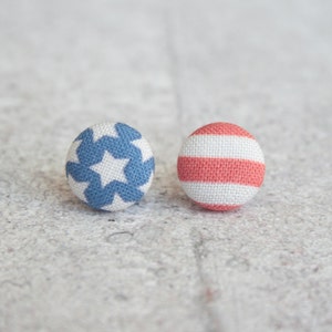 American Flag Fabric Button Earrings