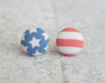 American Flag Fabric Button Earrings