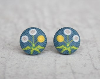 Dandelions Fabric Button Earrings