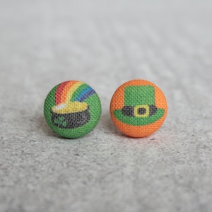 Happy Saint Patrick&#39;s Day Fabric Button Earrings