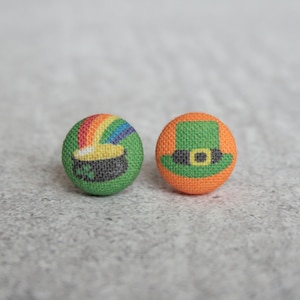 Happy Saint Patrick's Day Fabric Button Earrings image 1