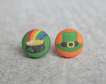 Happy Saint Patrick's Day Fabric Button Earrings