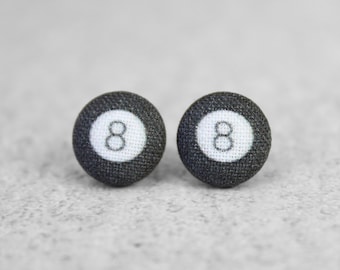 8 Ball Pool Fabric Button Earrings Hypoallergenic Titanium Posts