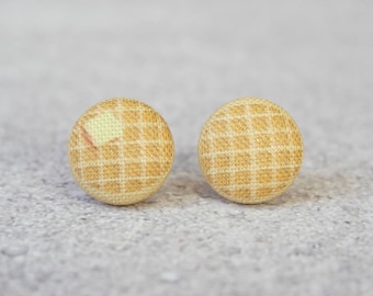 Waffle Fabric Button Earrings