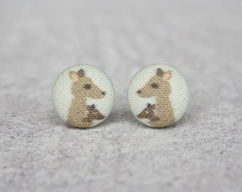 Kangaroo Fabric Button Earrings