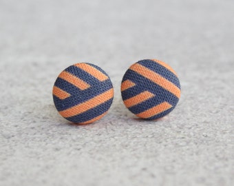 Angled Stripes Fabric Button Earrings