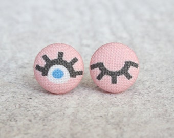 Wink Fabric Button Earrings