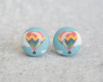 Hot Air Balloon Fabric Button Earrings