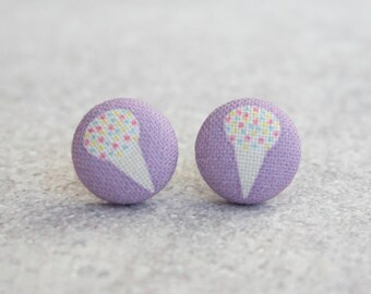 Ice Cream Cone Fabric Button Earrings