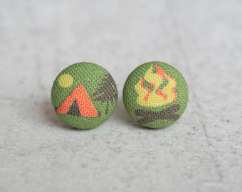 Camping Fabric Button Earrings