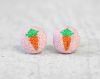 Tiny Carrot Fabric Button Earrings