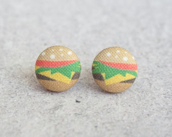 Hamburger Fabric Button Earrings