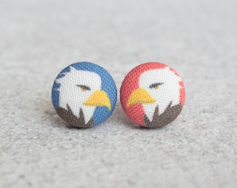 Bald Eagles Fabric Button Earrings