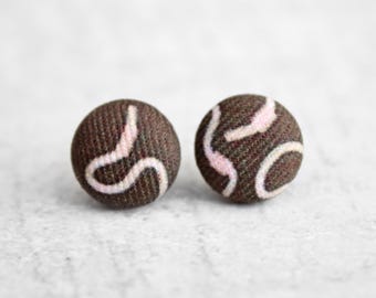 Earthworms Fabric Button Earrings Hypoallergenic Titanium Posts