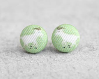 Goat Fabric Button Earrings Hypoallergenic Titanium Posts