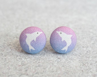 Dolphin Fabric Button Earrings