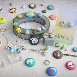 Sugar Skull Fabric Covered Button Earrings image 10