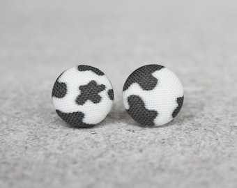 Cow Print Fabric Button Earrings