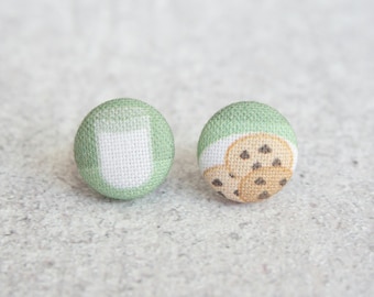 Milk and Cookies Fabric Button Earrings