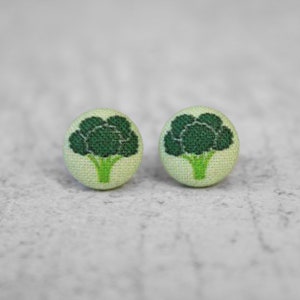 Broccoli Fabric Button Earrings