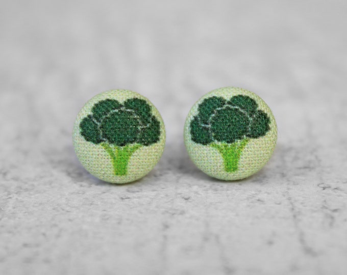 Broccoli Earrings Tiny Clay Green Veggie Dangles Steel or Sterling