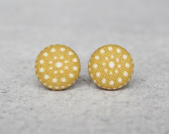 Mustard Dots Fabric Button Earrings